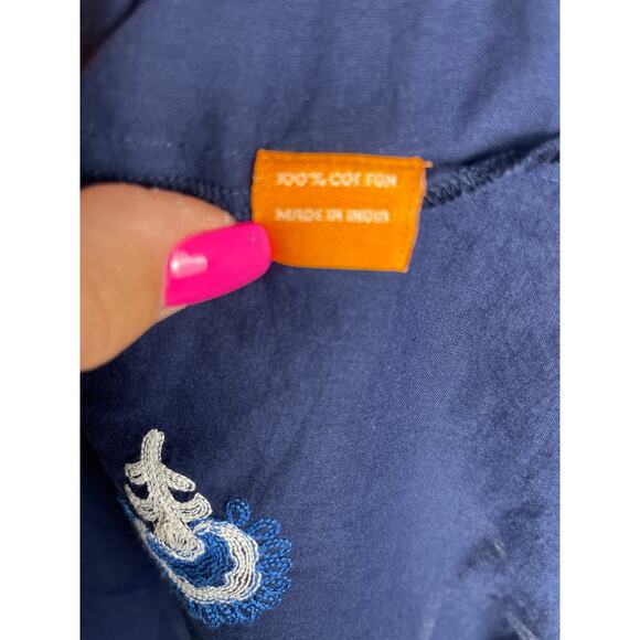 Oliphant Embroidered 3/4 Sleeve Cotton Blouse Tassel Scoop Neck Top Size Medium‎ - Picture 6 of 9